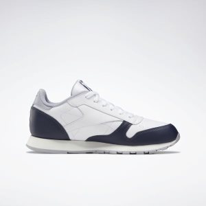 Adidasy Dziecięce Reebok Classic Leather Białe/Granatowe/Niebieskie PL 07YGQWR